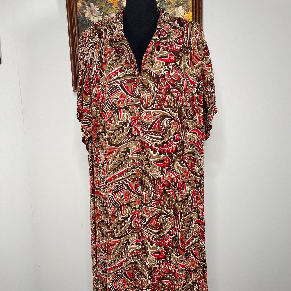 Vintage Erika Button Up Midi Straight Shirt Dress Women's 3X Multicolor Paisley